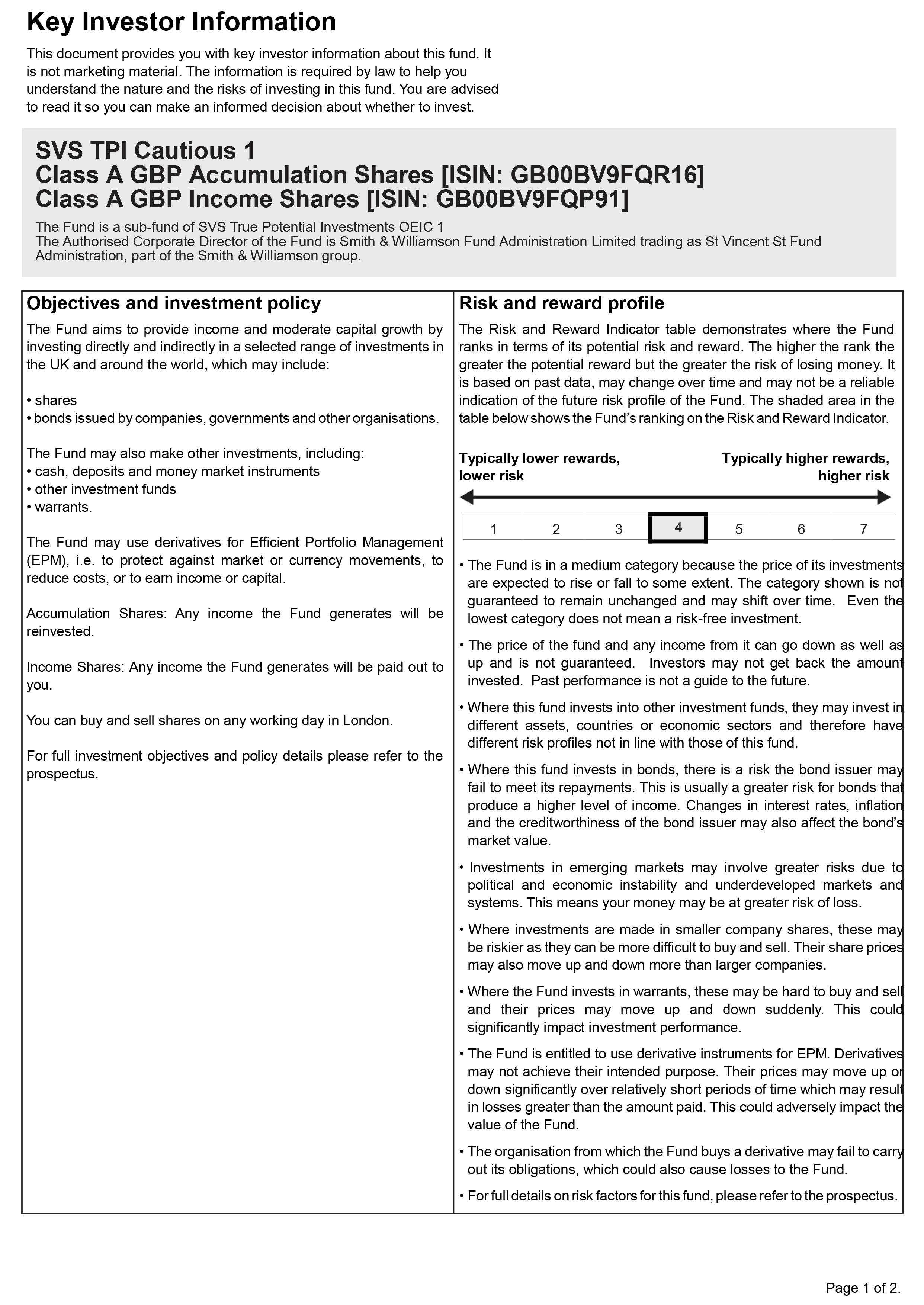 True Potential Schroders Balanced Key Investor Information Document