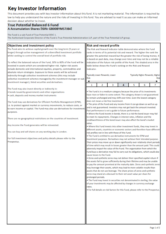 True Potential UBS Balanced Key Investor Information